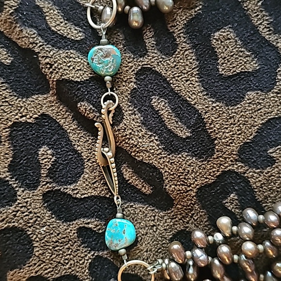 J. FORKS DESIGNS 75 CT ROYSTON TURQUOISE & PEACOCK FRESHWATER PEARL NECKLACE! - Picture 6 of 11